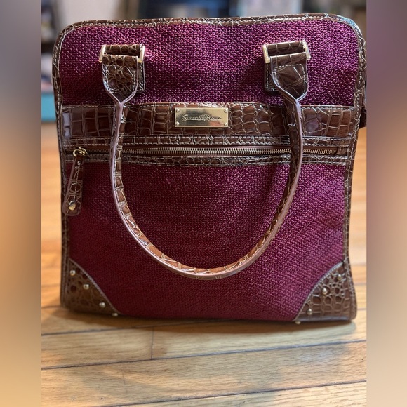 Samantha Brown Purse Overnight Tote Burgundy Woven Croc Snakeskin Print - Picture 1 of 8